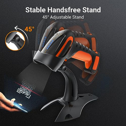 Tera Barcode Scanner Wireless with Stand: Industrial Drop-Resistant Orange | IP66, BT 2.4G USB, 640*480 CMOS Global, 1D 2D QR Reader, 650 Scans/Sec, 2500mAh, Warehouse Logistics Retail Library School