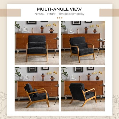 VINGLI Chenille Mid-Century Modern Accent Chair Set of 2, Cute Reading Arm Chair with Cushion & Lumbar Pillow & Solid Wood Frame for Lounge, Living Room, Reading Room, Bedroom, Black - color: Black