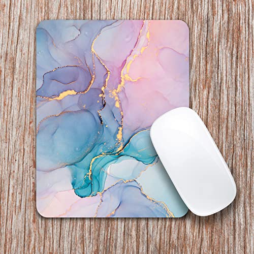 Audimi Small Mouse Pad 6 x 8 Inch, Mini Mouse Pad Thick for Laptop Wireless Mouse Home Office Travel, Portable & Washable (Colorful Marble) - color: purple pink gold ink