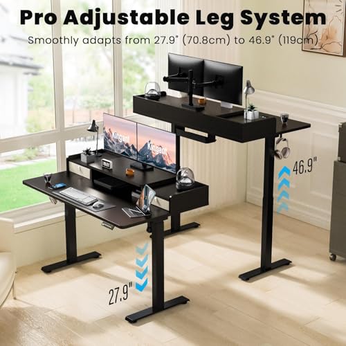 Kingant Standing Desk with Dual Drawers,Electric Height Adjustable 63"x 30" - color: Black, size: 63" x 30"
