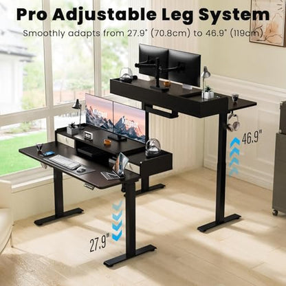 Kingant Standing Desk with Dual Drawers,Electric Height Adjustable 63"x 30" - color: Black, size: 63" x 30"