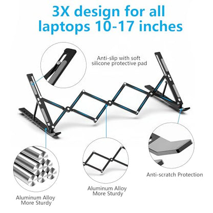 Laptop Stand for Desk, Adjustable Laptop Riser, Black | Portable Foldable Laptop Stands Travel for 10-17” Laptops - color: Black
