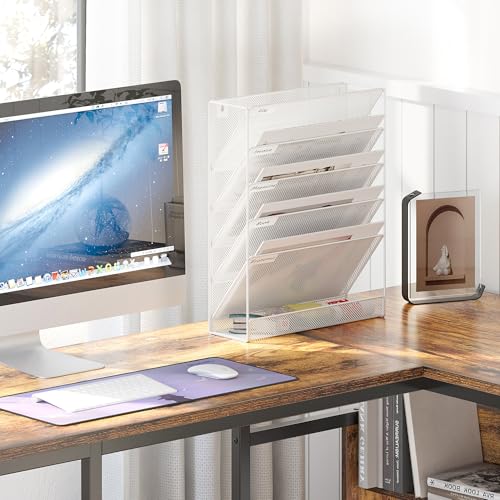 EasyPAG 5 Tier Wall File Holder, Mesh Hanging Folder Organizer with Classify Label, Versatile Desk File Holder, Vertical Wall Mounted Mail Organizer for Office Home Cubicle, White - color: White
