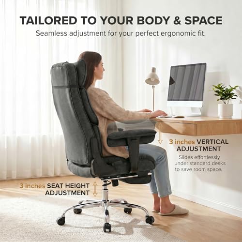 mokodo Big and Tall Office Chair 400lbs, Breathable Fabric Executive Desk Chair with Pocket Spring Cushion, 155° Reclining Computer Chair with Integrated Headrest & Lumbar Pillow (Dark Grey) - color: Dark Grey
