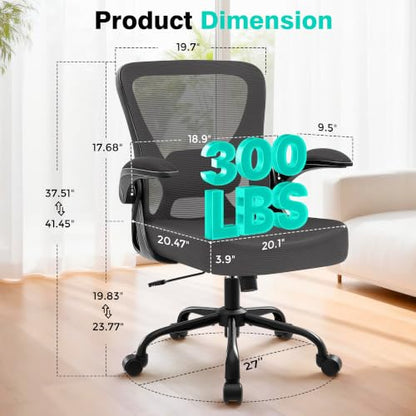 AreShark Office Chair - Ergonomic Breathable Mesh Desk Chair with Adjustable Lumbar Support and Flip-up Armrests - Executive High Back Rolling Swivel Comfortable Computer Gaming Chair for Home Office - color: Dark Gray