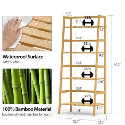 Bamboo Bookshelf, 4-Tier Ladder Shelf Freestanding Space Saver Open Bookcase Book Shelf, Bamboo Storage Shelving Unit Flower Plant Stand for Living Room, Bathroom, Home Office, Natural