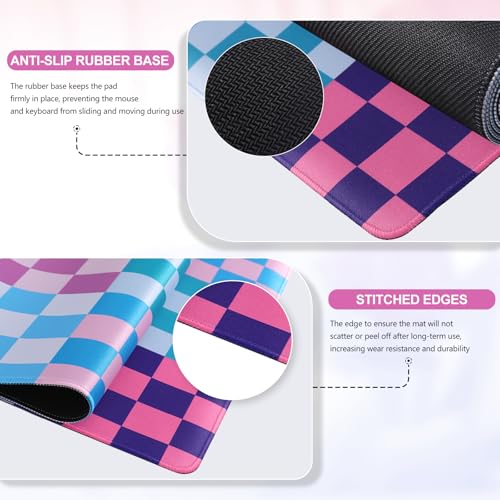 iCasso Desk Matt for Desktop, Cute Desk Pad Mat, Colour Checkered | XXL Large Mouse Pad, Anti-Slip Big Mousepad with Stitched Edges, Keyboard Pad Mouse Mat for Computer - color: Colour Checkered