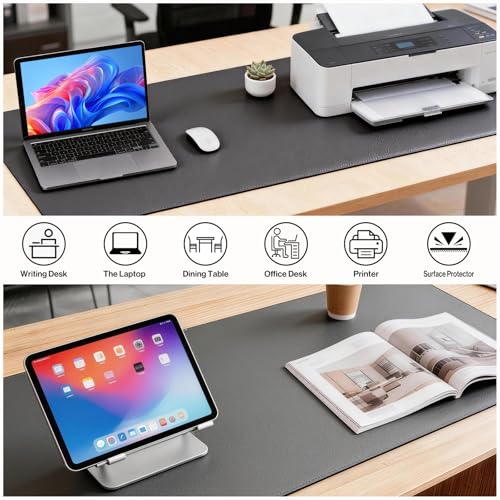 POCHAR Vegan Leather Desk Mat 31" x 16" - Desk Pad Protector for Desktop - color: Gray