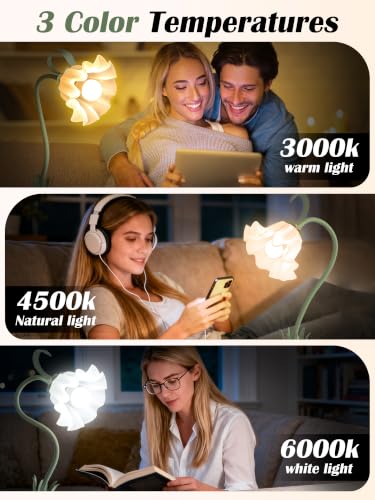 Clip on Light Flower Desk Lamp, LED Reading Light 3 Color Modes Eye-Caring Book Light Flexible Gooseneck Bedside Clip on Lamp for Desk Piano Office Bed Headboard Dorm (Green Lamp) - color: Green Lamp