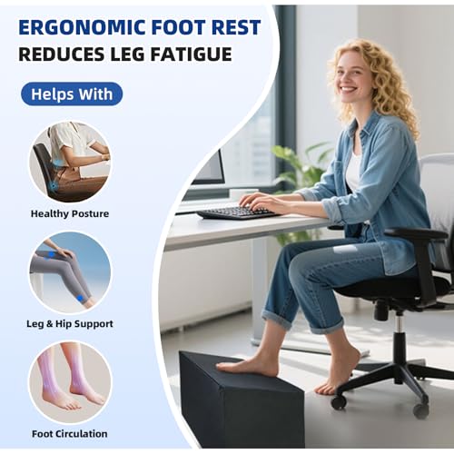 Adjustable Foot Rest for Under Desk At Work - 3-in-1 Ergonomic Foot Stool with Zipper Connection, 6.3"/11.8"/16" Height Adjustable for Office, Home & Gaming (Black)