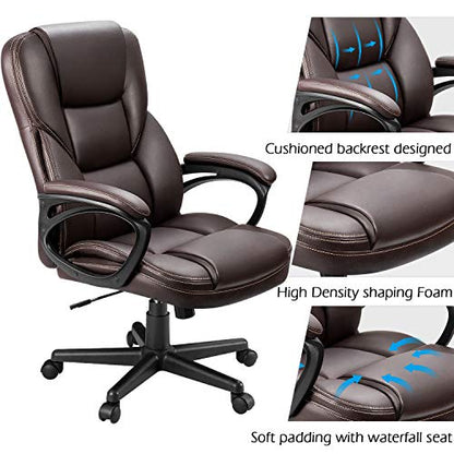 Furmax Office Executive Chair High Back Adjustable Managerial Home Desk Chair, Swivel Computer PU Leather Chair with Lumbar Support (Brown) - color: Brown