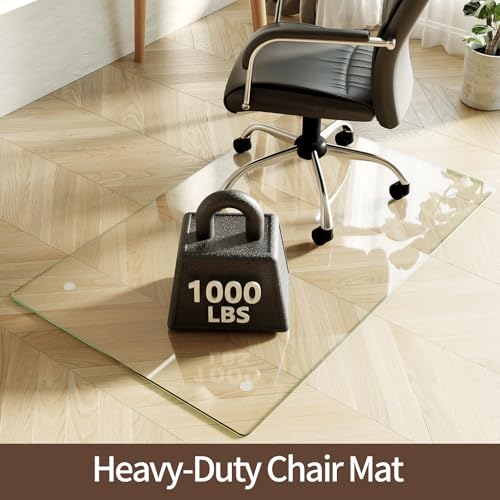 Koonmi Tempered Glass Chair Mat 30"x48" - Premium Office Chair Mat for Hardwood Floors & Low-Pile Carpet with 4 Non-Slip Pads - Thick Scratch-Resistant Surface - size: 30*48