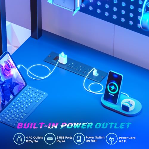 SEDETA 67" L Shaped Gaming Desk with Pegboard LED Lights and Power Outlet | Reversible Computer Desk with Keyboard Tray Hutch and Stoage Bag for Home Office, Black - color: Black With Power Outlet and Pegboard