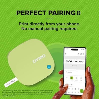 DYMO LetraTag 200B Bluetooth Label Maker, Compact Label Printer, Connects Through Bluetooth Wireless Technology to iOS and Android, Includes 1 White Paper Label Tape, Pistachio Yellow - style: Pistachio Yellow Starter Kit