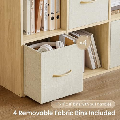 EXPERLAM 8 Cube Storage Organizer - Solid Wood Bookshelf with 4 Storage Bins, Cube Shelf with 2 Removable Back Panels, Vertical or Horizontal Bookcase, Open Book Shelf for Bedroom, Living Room, Office - size: 8 Cube Shelf