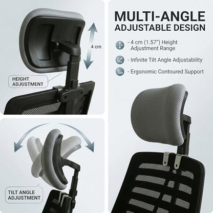 Office Chair Headrest Attachment, Ergonomic Mesh Office Chair Headrest No-Drill Easy Install Adjustable Height & Angle, M with - color: M