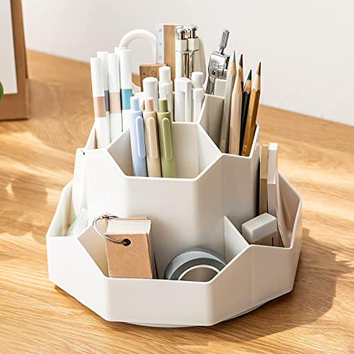 INSTOME Desktop Organizer with Pencil Holders,360°Rotating Pen Holder 9 Compartments - color: Beige