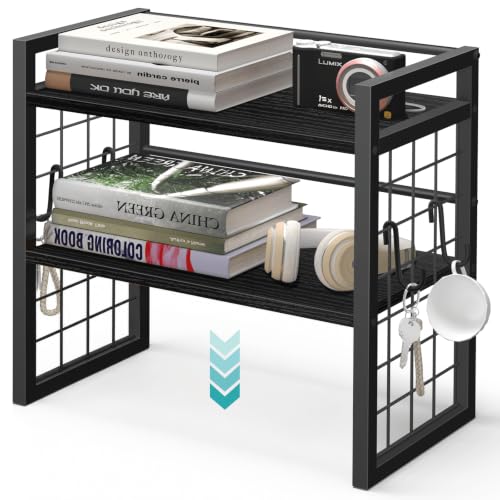 ELITEROO Desk Shelf Organizer, 2 Tier Wooden Desktop Bookshelf, Black - color: Black