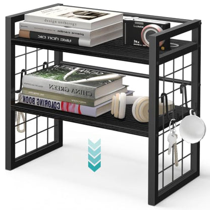 ELITEROO Desk Shelf Organizer, 2 Tier Wooden Desktop Bookshelf, Black - color: Black