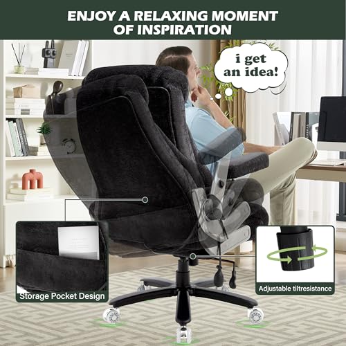650lbs Big and Tall Office Chair with Thick Spring Cushion,5D Flip Arm Ergonomic Executive Office Chair Adjustable Lumbar Airbag&Extra Wide,Comfy Large Padded Heavy Duty Game Chair,Blackcloth - color: Blackcloth