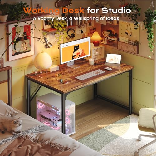 PRAISUN 40 X 24 Inch Deeper Desk with Power Outlets - color: Rustic Brown, size: 39.4*23.6 inch