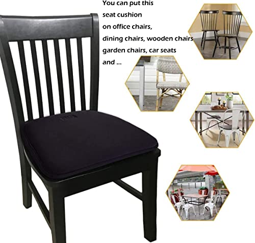 Big Hippo Chair Pads, Memory Foam Chair Seat Cushion Non Slip Rubber Back Thicken Chair Padding with Elastic Bands for Home Office Outdoor Seats (Black-1pc) - color: Black