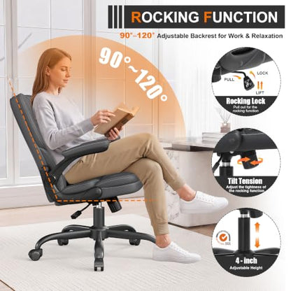 Executive Office Chair Flip Up Arms Lumbar Support Home Office Desk Chair - color: Grey