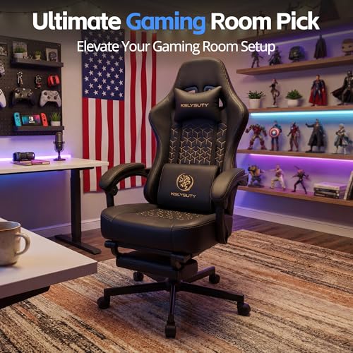 Desk Computer Gaming Chair - Ergonomic Game Office Chair with Extended Footrest and Massage Lumbar Support, Home Gamer Video Game Chairs with Spring Cushion for Adults (Pro Black Leather) - color: Pro Black Leather
