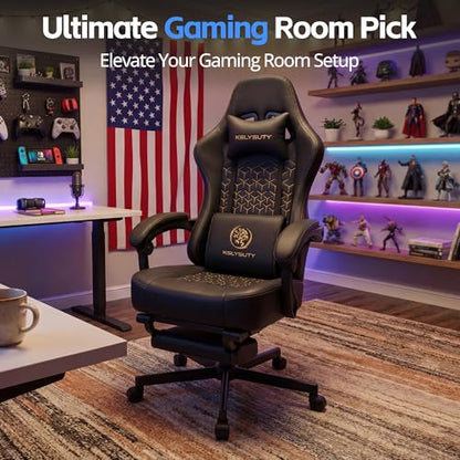 Desk Computer Gaming Chair - Ergonomic Game Office Chair with Extended Footrest and Massage Lumbar Support, Home Gamer Video Game Chairs with Spring Cushion for Adults (Pro Black Leather) - color: Pro Black Leather