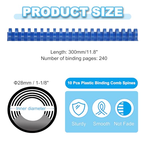 PATIKIL 28mm (1-1/8") Plastic Binding Combs, 10 Pcs 21 Rings Comb Binding Spines 240 Sheet Capacity Letter Size for Binding Paper Sheets Notebook Calendar Picture Album, Blue - color: Blue, size: 1-1/8"