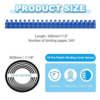 PATIKIL 28mm (1-1/8") Plastic Binding Combs, 10 Pcs 21 Rings Comb Binding Spines 240 Sheet Capacity Letter Size for Binding Paper Sheets Notebook Calendar Picture Album, Blue - color: Blue, size: 1-1/8"