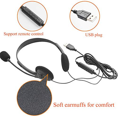 USB Computer Headset, PC Headphone with Clear Chat Microphone, Lightweight On-Ear Wired Headset for Business, Skype, Webinars, Online Education, Call Center (Color:900, Black)