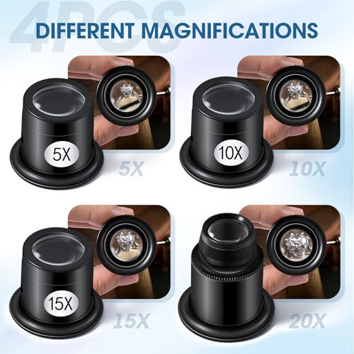 LXIANGN 4 Pcs Jewelers Loupe 5X/10X/15X/20X Portable Monocular Magnifier - color: 5x 10x 15x 20x