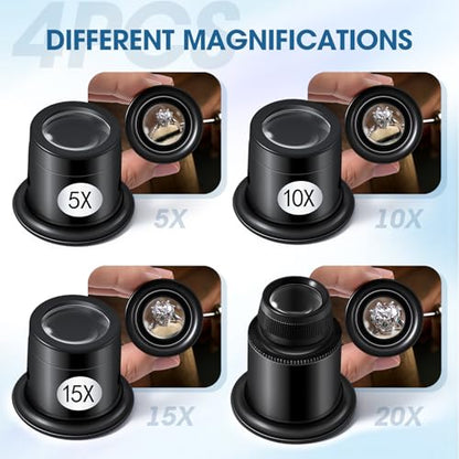 LXIANGN 4 Pcs Jewelers Loupe 5X/10X/15X/20X Portable Monocular Magnifier - color: 5x 10x 15x 20x