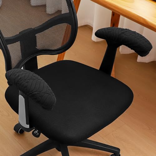 FORCHEER Black Desk Chair Armrest Covers Set of 2 Jacqaurd 4x10/3x11 Stretchable Small Ergonomic Office Chairs Arm Rest Slipcovers for Computer Gaming Chairs Washable Removable - color: Jacquard L-black, size: Chair Armrest Cover-Elastic