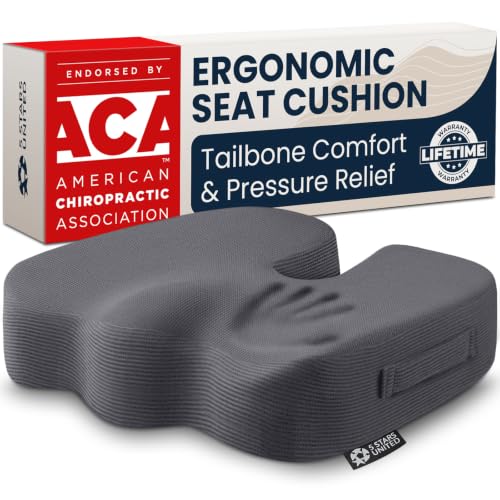 5 STARS UNITED Seat Cushion - Memory Foam Chair Cushion for Tailbone Pain Relief - Ergonomic Support for Coccyx, Sciatica & Butt - Office, Desk & Gaming Chair, Car Seat, Wheelchair, Airplane, D Gray - color: Dark Gray, size: X-Large