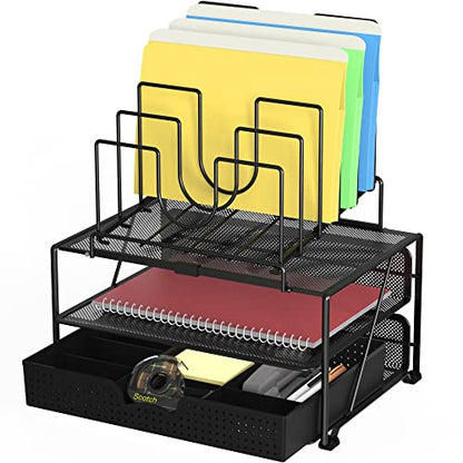 Deco Brothers Desktop File Organizer with Double Tray and 5 Folder Stand - color: Black
