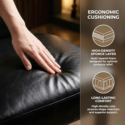 HNY Mid Century Modern Rattan Dining Chairs Set of 2, Farmhouse PU Leather Upholstered Accent Chair Curved Backrest Kitchen Chairs, with Black Hardwood Frame, Black - color: Black Rattan