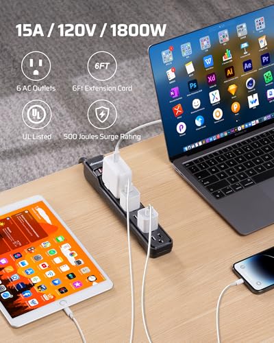 DEWENWILS 15 Foot Long Power Strip, 4 Pack - style: Black 4 Pack