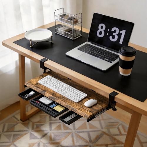 ETHU Keyboard Tray Under Desk, Pull Out Keyboard & Mouse Tray with C-clamp, Ergonomic Desk Keyboard Tray Slide Out, Pull Out Platform Drawer for Home and Office(Wood) - color: Wood