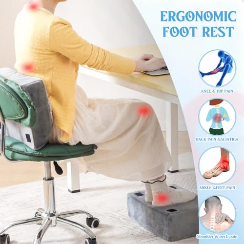 Novabright Foot Rest Under Desk, 3 Height Adjustable Ergonomic Foot Stool with Gel Textured Top and Cozy Pocket, Non-Slip Foam Footrest for Office Home Car(15" X 11" X 14.4",Cambered,Gray) - color: Gray, size: 15" X 11" X 14.4", style: Cambered