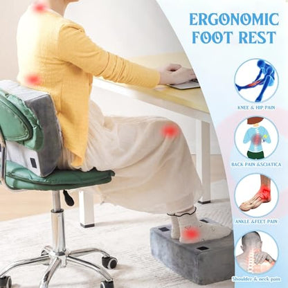Novabright Foot Rest Under Desk, 3 Height Adjustable Ergonomic Foot Stool with Gel Textured Top and Cozy Pocket, Non-Slip Foam Footrest for Office Home Car(15" X 11" X 14.4",Cambered,Gray) - color: Gray, size: 15" X 11" X 14.4", style: Cambered