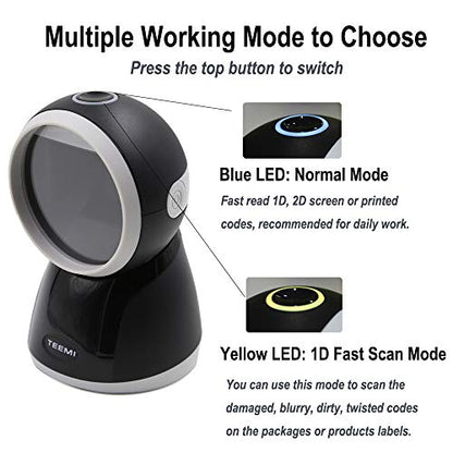 TEEMI USB 2D Barcode Scanner, Handsfree QR Reader, 1MP, TMSL-70