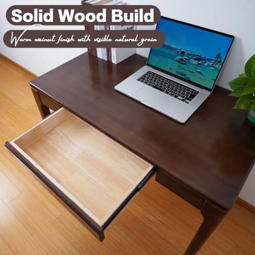 Solid Wood Desk,Study Home Office Desks,Computer Desk for Small Spaces | Easy to Assemble,Student PC Desk for Work,Gaming,Bedroom,Walnut Color, 40inch 1Drawer - color: Walnut Color, size: 40inch