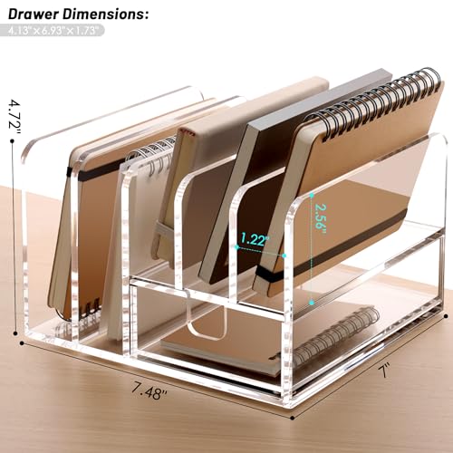 SANRUI Clear Acrylic Mail Organizer with 5 Compartments and 1 Drawer - size: 5 Slots with Drawer