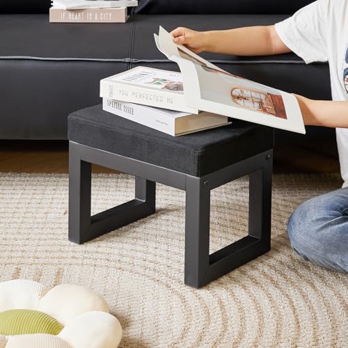 IBUYKE Small Footstool Ottoman, Linen Fabric Footrest, Black WBD001B - color: Black
