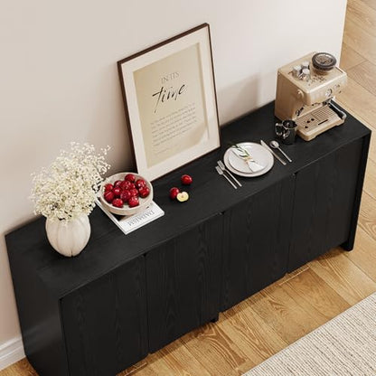 63" Sideboard Buffet Cabinet with Storage, Buffet Sideboard Cabinet with 4 Doors & Adjustable Shelves, Modern Coffee Bar Console Table for Living Room, Kitchen, Entryway (Black) - color: Black