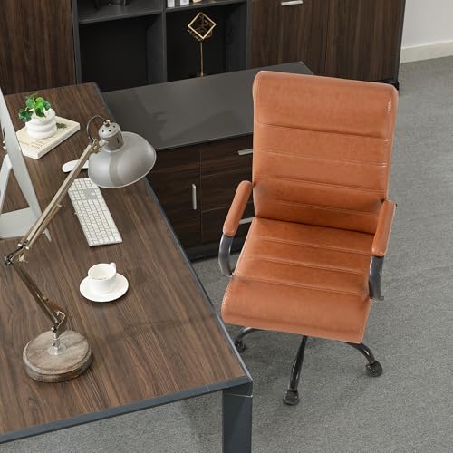 Office Desk Chair,Modern Leather Conference Room Chairs,High Back Home ofiice Chair,Adjustable Height Swivel Executive Computer Chair with Armrest and Padded Seat,Brown with Black Frame - color: Brown/Black Frame