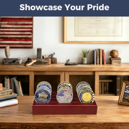 ASmileIndeep Military Challenge Coin Display Holder, Solid Wood Stand Holds 12 Coins, 4 Rows Desktop Rack for Coin Collections, Red - color: Mahogany, size: Small