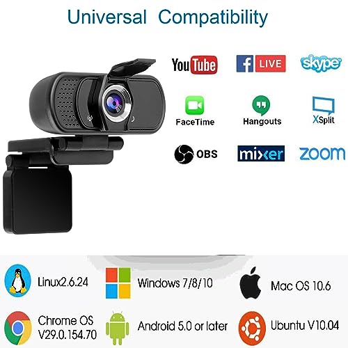 Full 1080P HD Webcam with Microphone, USB Webcam for Laptop and Desktop, External Web Camera, Streaming PC Web Camera with Privacy Cover and Tripod, Widescreen Web cam for Zoom Skype YouTube